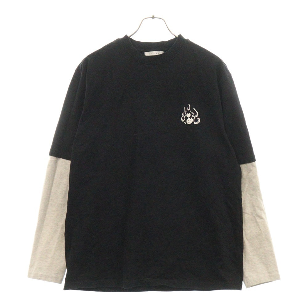 FUTUR(フューチャー) バックプリント レイヤード長袖Tシャツ カットソー ブラック