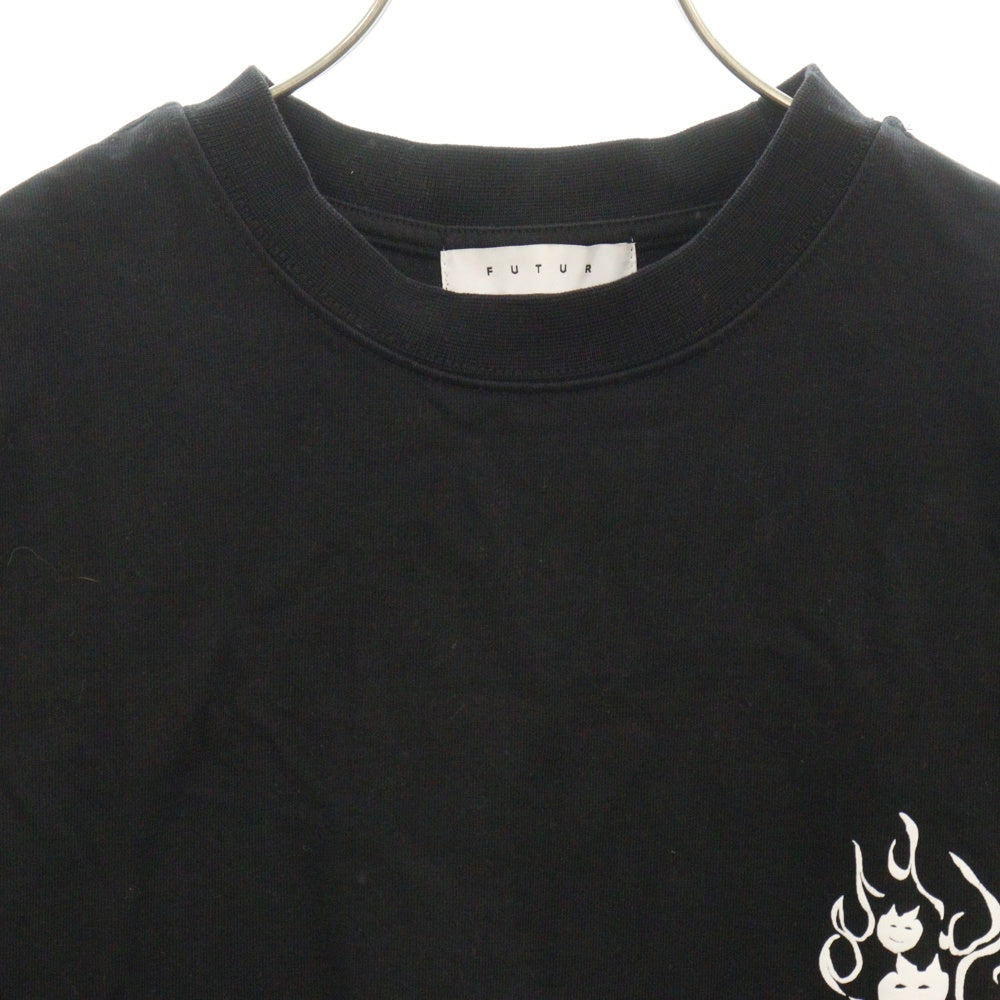 FUTUR(フューチャー) バックプリント レイヤード長袖Tシャツ カットソー ブラック