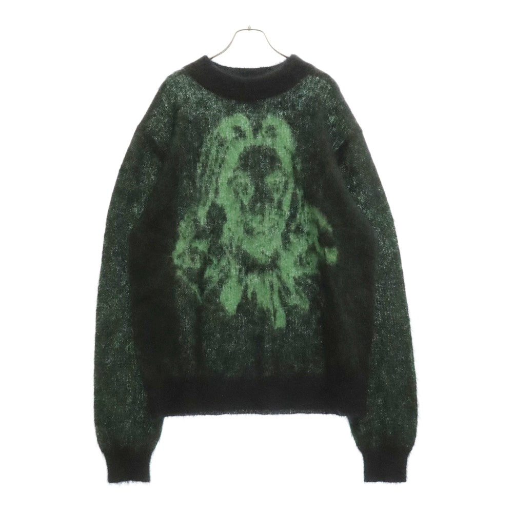 SAINT MICHAEL(セントマイケル) 22AW ×BORN X RAISED B&R KNIT CROWN ボーンレイズド クルーネック長袖モヘヤニットセーター ブラック/グリーン SM-A22-0000-072