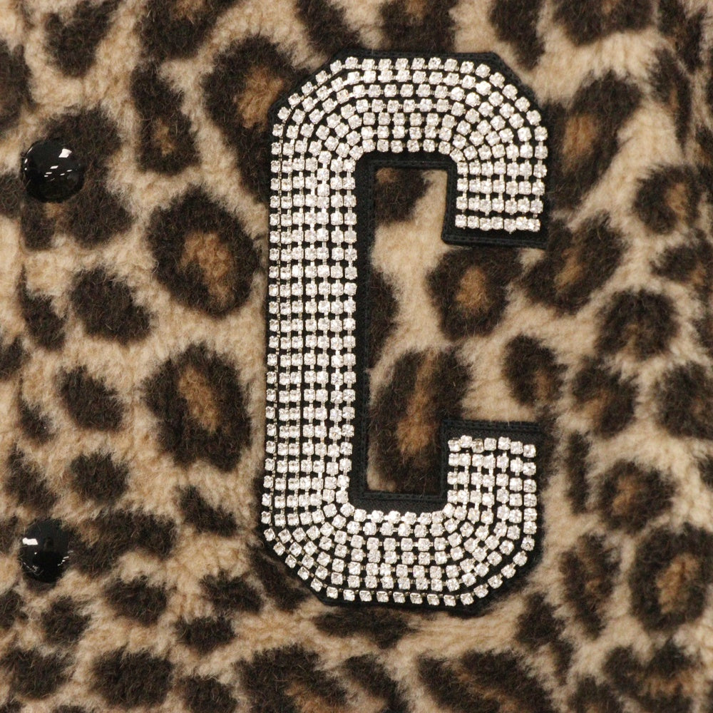 CELINE(セリーヌ) TEDDY JACKET エンブロイダリーパッチ テディジャケット レオパードプリント フリース 袖レザー ラインストーン ベージュ/ブラック 2V22L823R