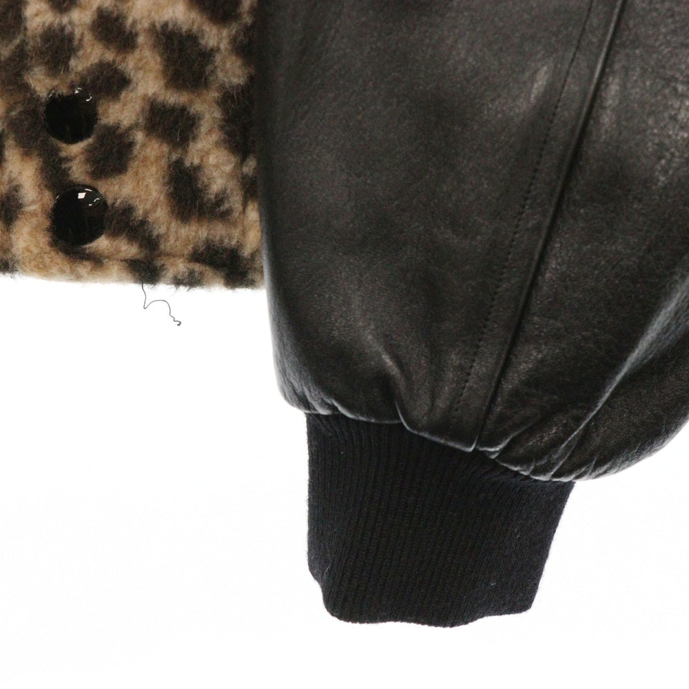 CELINE(セリーヌ) TEDDY JACKET エンブロイダリーパッチ テディジャケット レオパードプリント フリース 袖レザー ラインストーン ベージュ/ブラック 2V22L823R