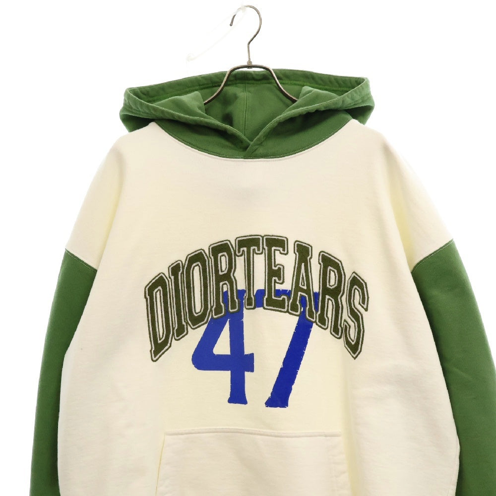 DIOR(ディオール) ×Denim Tears 23AW Dior Tears Oversized Hooded Sweatshirt ×デニムティアーズ オーバーサイズフーデットパーカー ホワイト/グリーン 393J678A0807