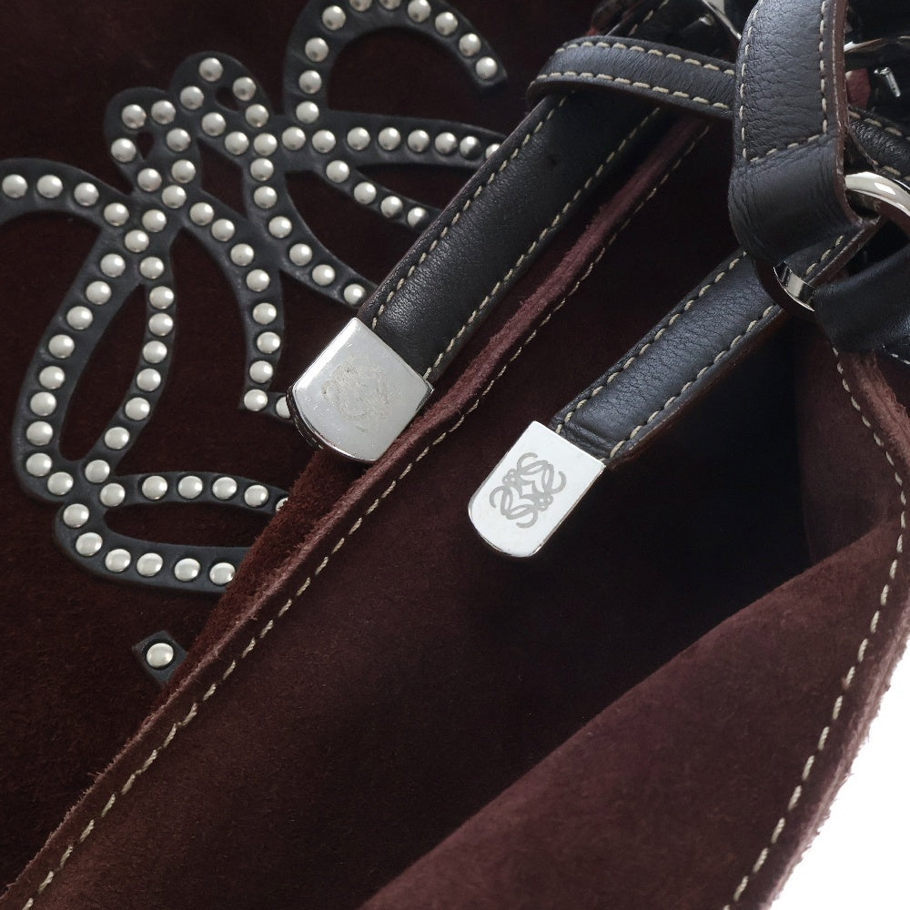 LOEWE(ロエベ) アナグラムロゴ スタッズ スウェードレザー ショルダーバッグ ボルドー レディース