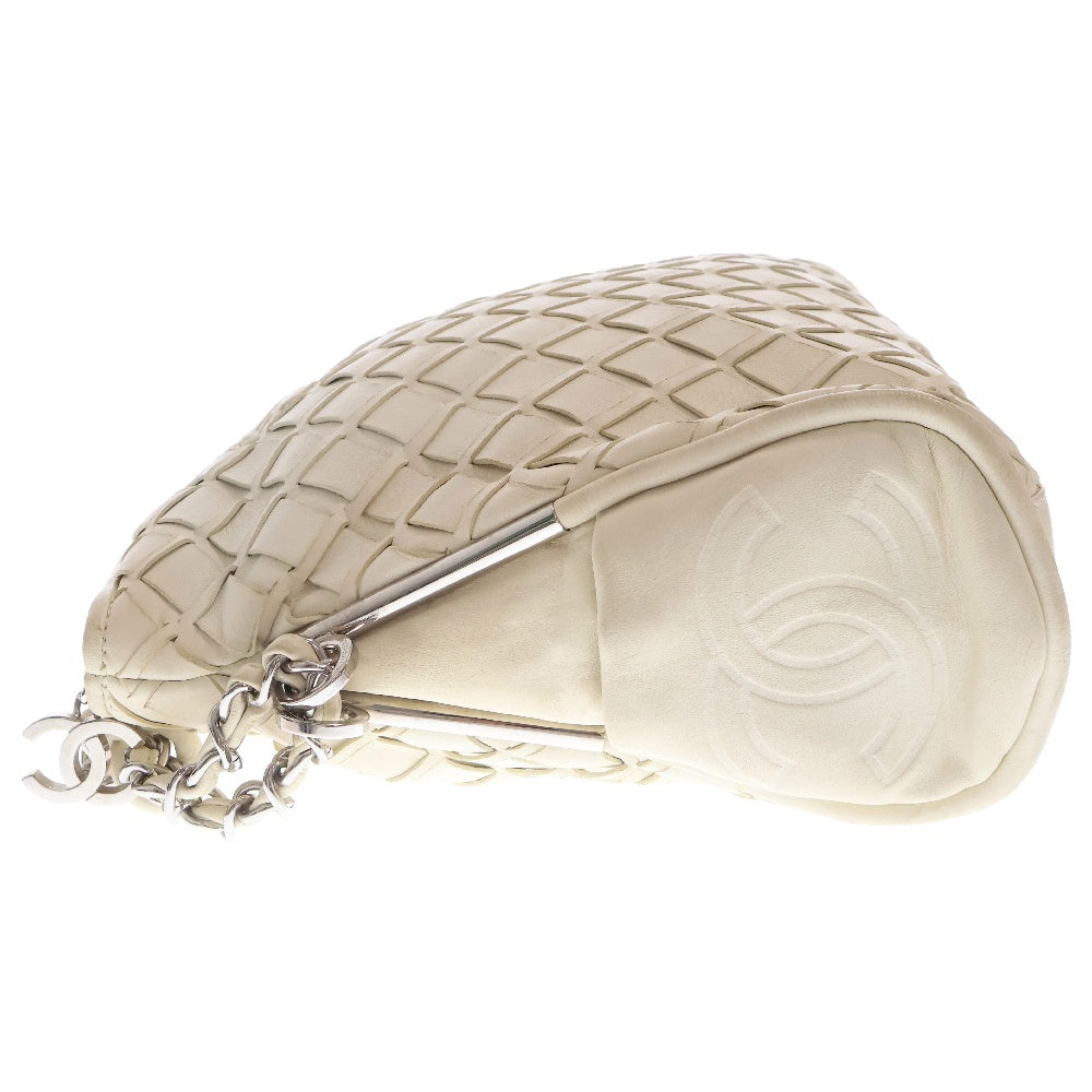 CHANEL(シャネル) ココマーク チェーンハンドバッグ レザー ホワイト シルバー金具 編み込み レディース A34487