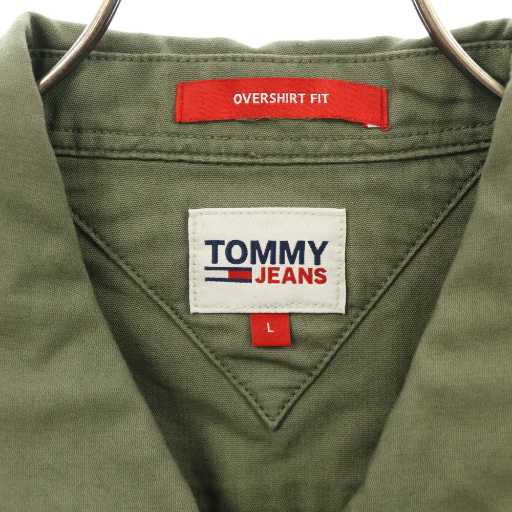 TOMMY JEANS(トミージーンズ) バックロゴプリント コットン長袖シャツ グリーン DM0DM13348