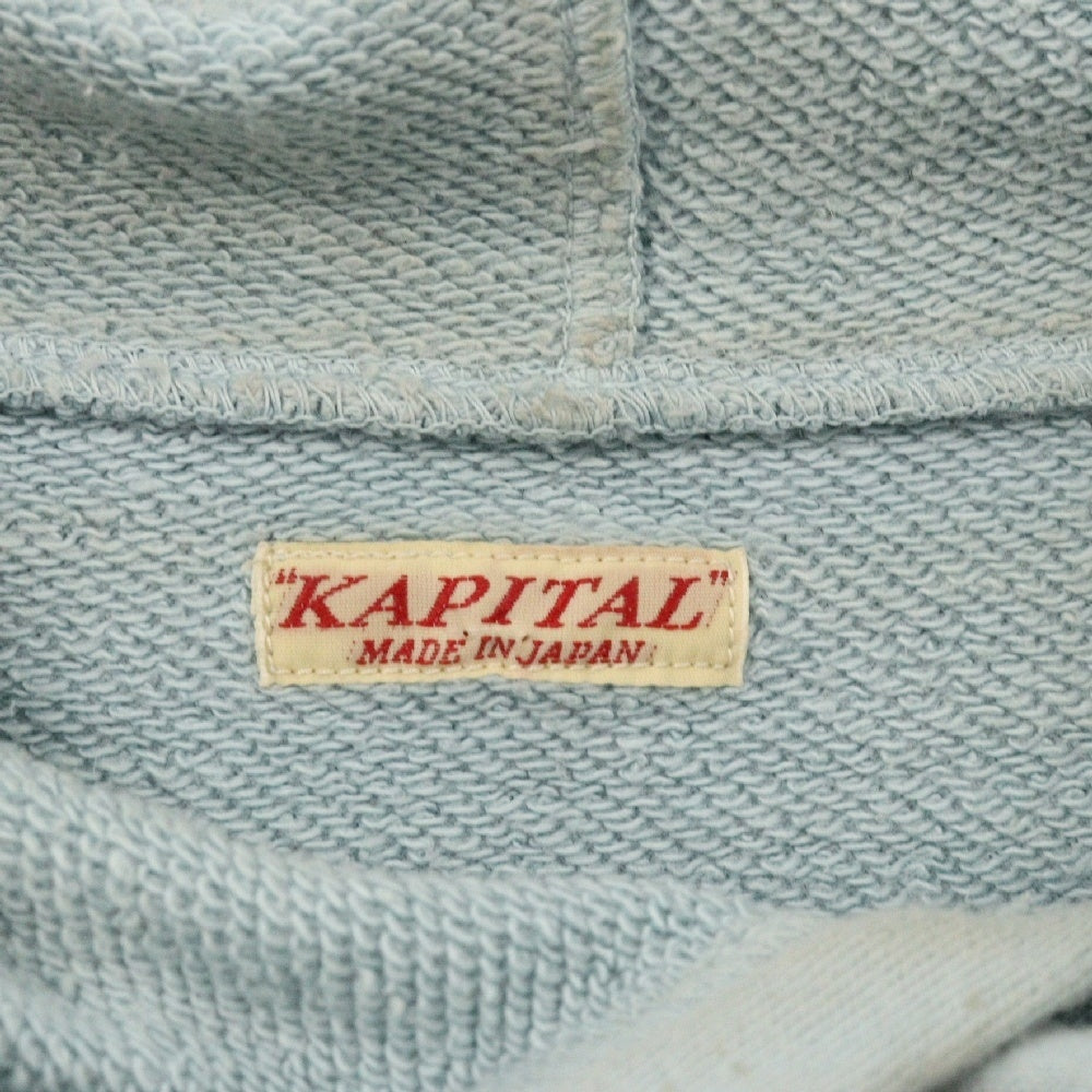 KAPITAL(キャピタル) ベアプリント パイル地 切り替え スウェットパーカー ブルー K2311LC171