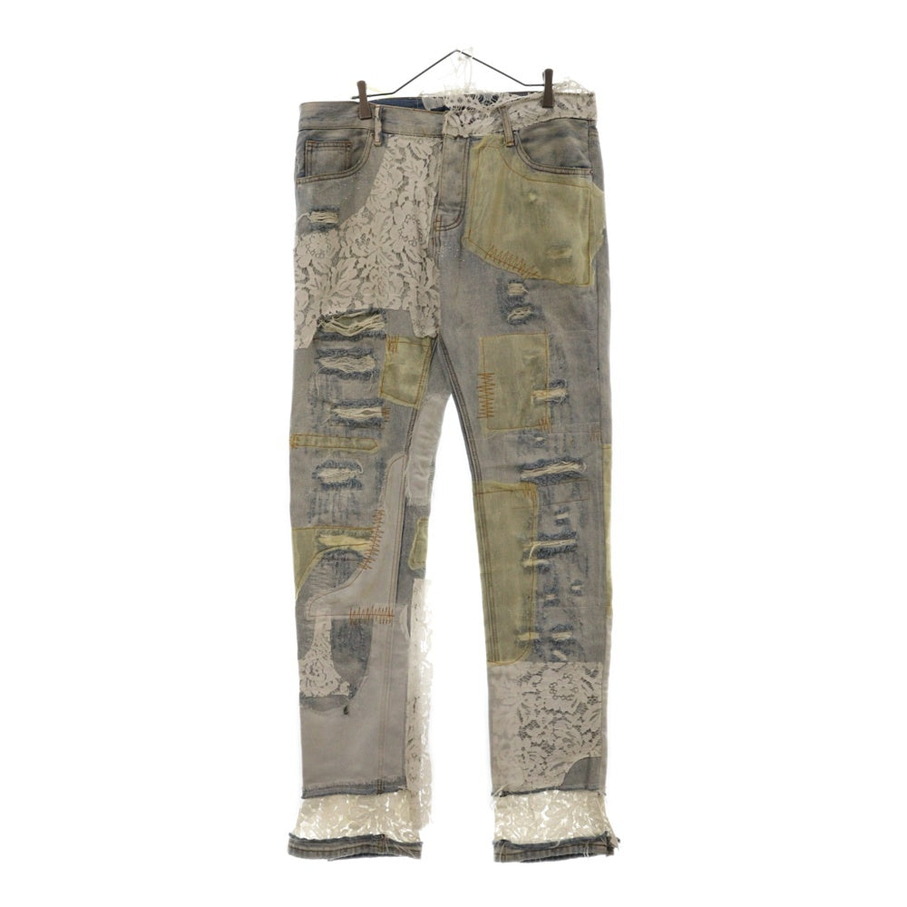 MNML(ミニマル) Damage Lace Denim ダメージ レース デニムパンツ ジーンズ インディゴ
