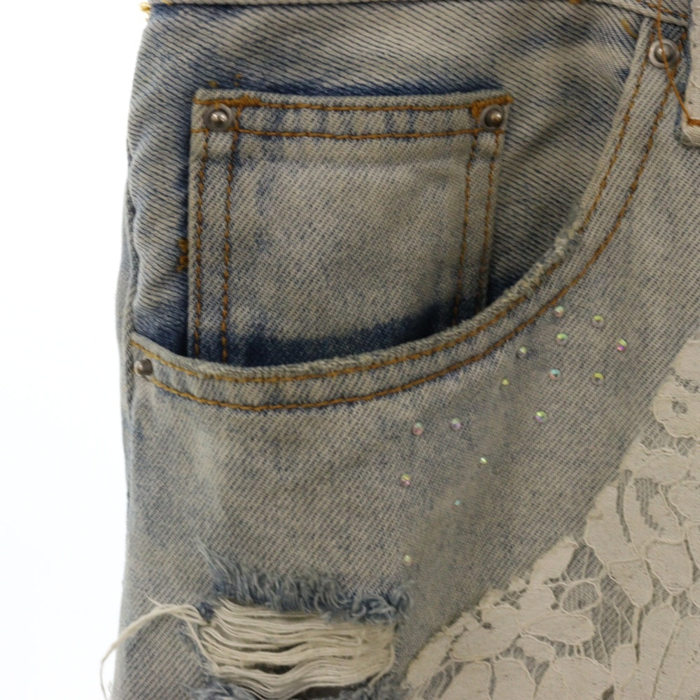 MNML(ミニマル) Damage Lace Denim ダメージ レース デニムパンツ ジーンズ インディゴ