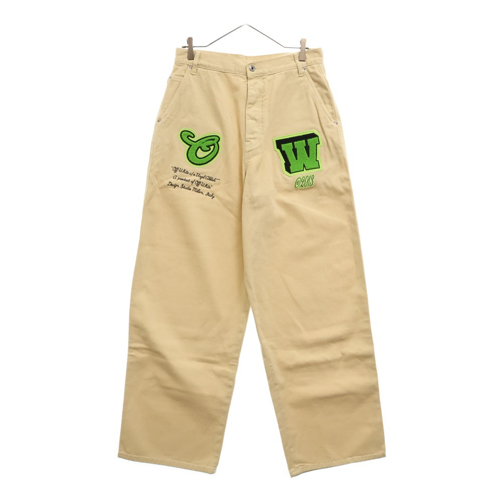 OFF-WHITE(オフホワイト) Logo Flocked Wide Leg Jeans ワッペン付き ワイドレッグ バギーパンツ ジーンズ ベージュ OMYA159S23DEN001