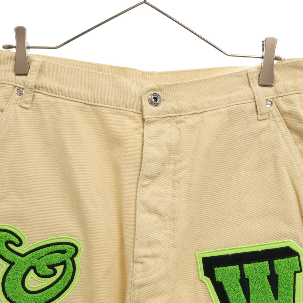 OFF-WHITE(オフホワイト) Logo Flocked Wide Leg Jeans ワッペン付き ワイドレッグ バギーパンツ ジーンズ ベージュ OMYA159S23DEN001
