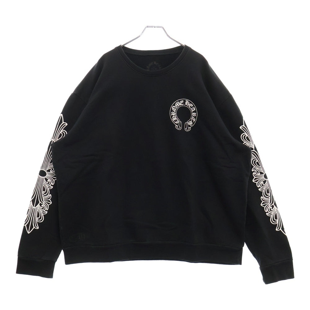 CHROME HEARTS(クロムハーツ) Horseshoe Crewneck Sweatshirt アームフローラルホースシュープリント クルーネックスウェットトレーナー ブラック