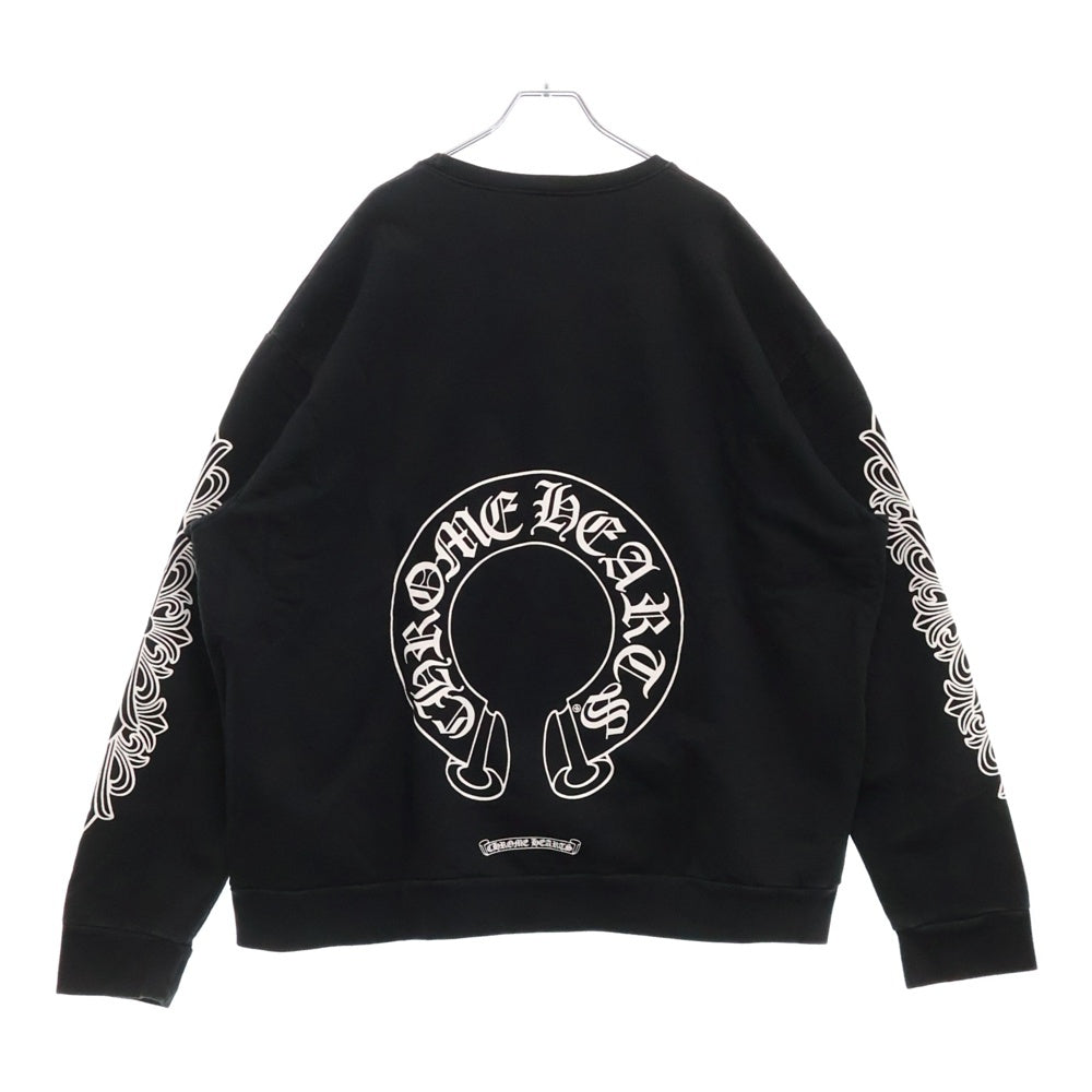 CHROME HEARTS(クロムハーツ) Horseshoe Crewneck Sweatshirt アームフローラルホースシュープリント クルーネックスウェットトレーナー ブラック