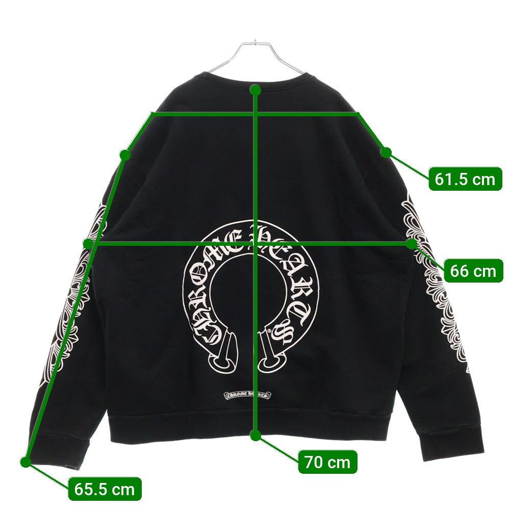 CHROME HEARTS(クロムハーツ) Horseshoe Crewneck Sweatshirt アームフローラルホースシュープリント クルーネックスウェットトレーナー ブラック