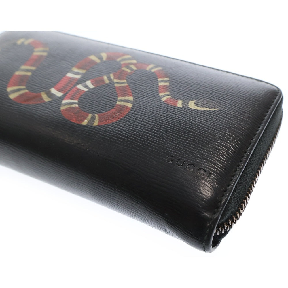 GUCCI(グッチ) キングスネーク ラウンドファスナーロングウォレット ブラック 長財布 451273 525040