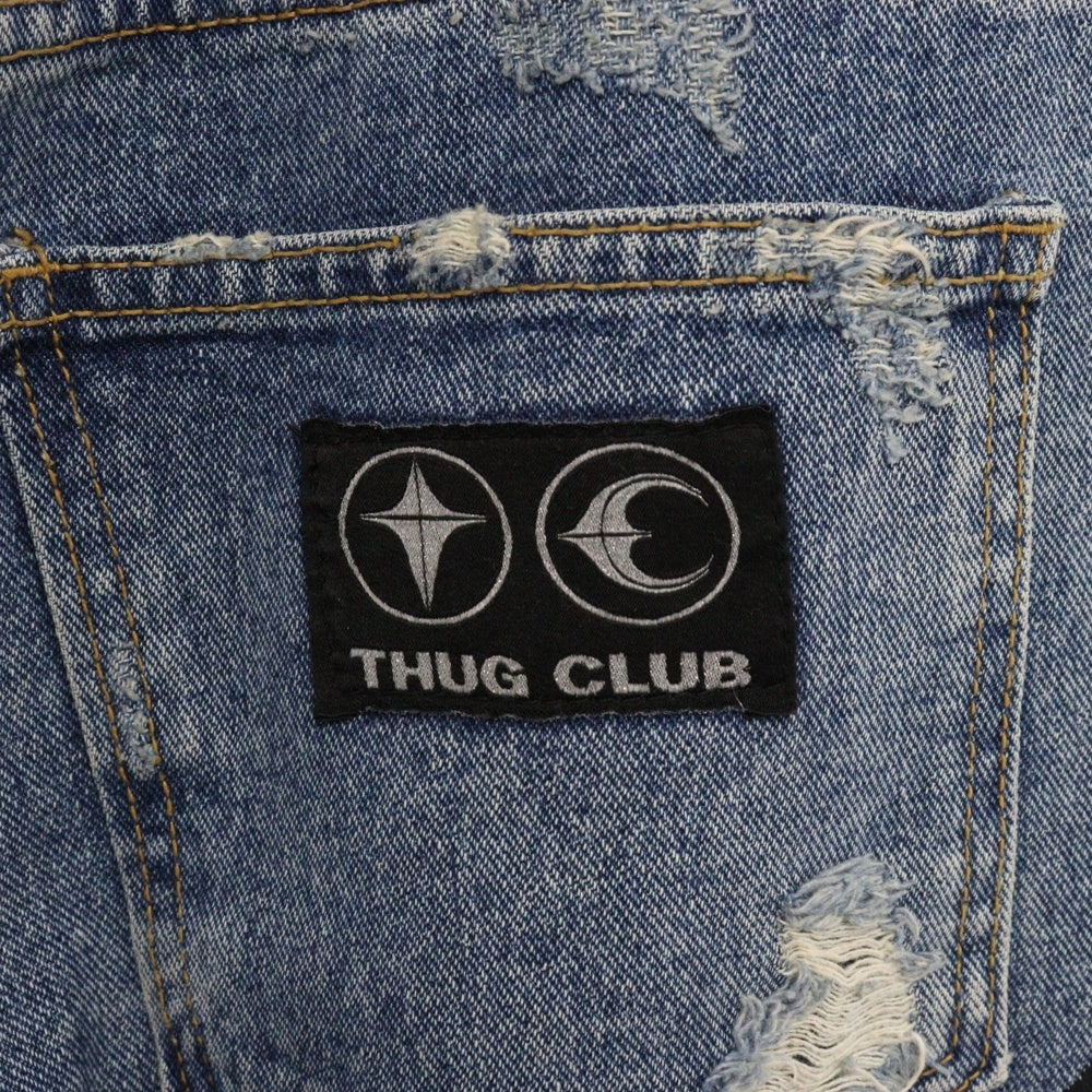 THUG CLUB(サグクラブ) 24AW ダメージ加工トライバルデニムパンツ ジーンズ インディゴ TC24PT2101