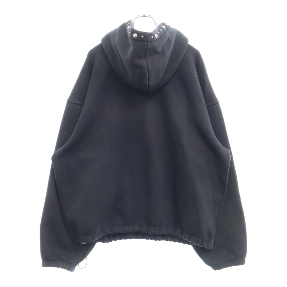 THUG CLUB(サグクラブ) PEACE STUD HOODIE プリント フードスタッズ プルオーバーパーカー ブラック ダメージ加工 TC24SS1201