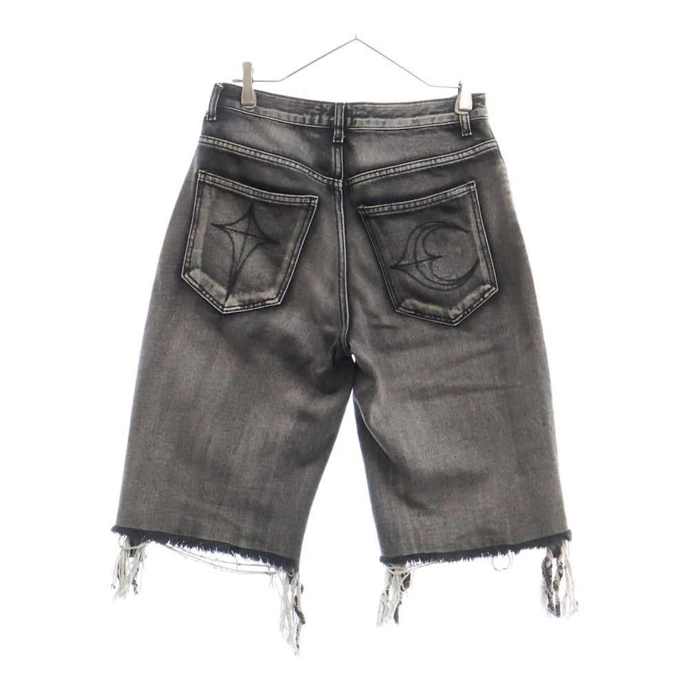 THUG CLUB(サグクラブ) DOUBLE KNEE DAMAGE SHORTS ダメージ加工ダブルニーデニムショーツ ブラック ショートパンツ TC24PT0302