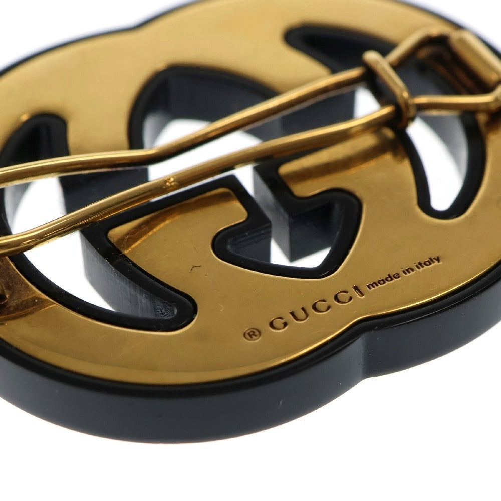 GUCCI(グッチ) クリスタル インターロッキングG ブローチ ヘアクリップ シルバー/ゴールド 627917