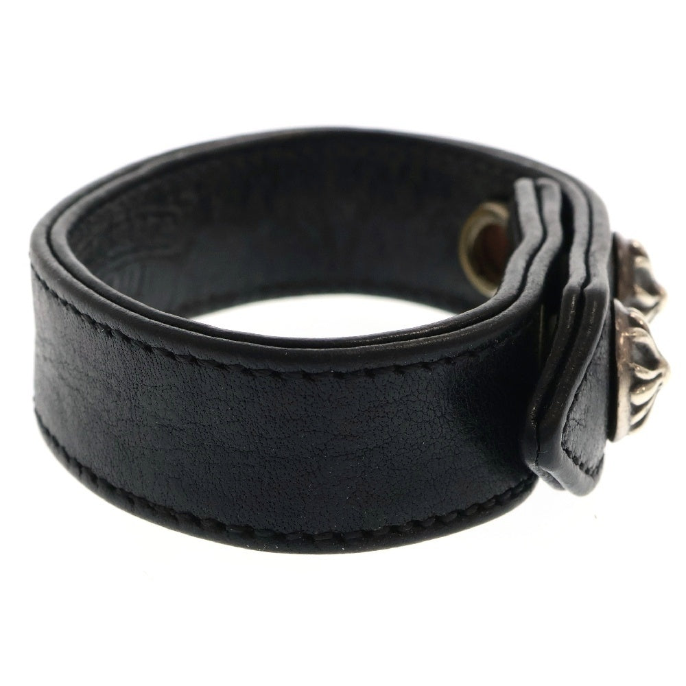CHROME HEARTS(クロムハーツ) 3BTN 2SNP クロスボール 3ボタン2スナップ レザーブレスレット ブラック/シルバー BCA123