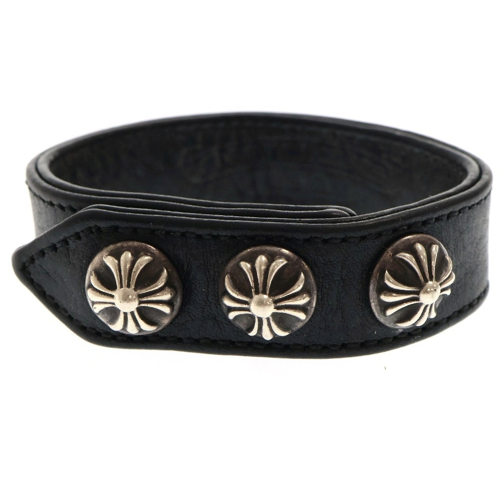 CHROME HEARTS(クロムハーツ) 3BTN 2SNP クロスボール 3ボタン2スナップ レザーブレスレット ブラック/シルバー BCA123