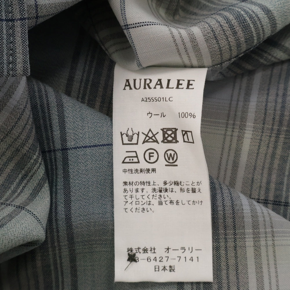 AURALEE(オーラリー) SUPER LIGHT WOOL CHECK ウールチェック 長袖シャツ グレー A25SS01LC
