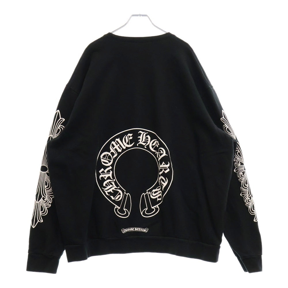 CHROME HEARTS(クロムハーツ) Horseshoe L/S Sweatshirt ホースシュープリント 袖フローラル スウェットトレーナー ブラック