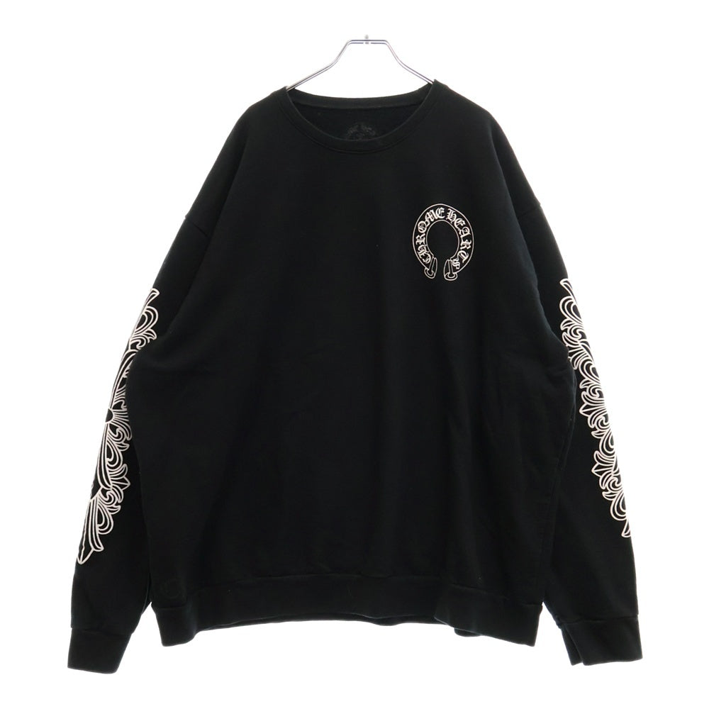 CHROME HEARTS(クロムハーツ) Horseshoe L/S Sweatshirt ホースシュープリント 袖フローラル スウェットトレーナー ブラック