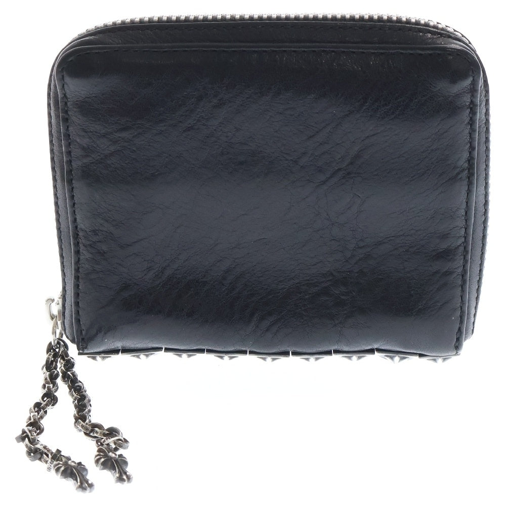 CHROME HEARTS(クロムハーツ) 3 SIDE ZIP 3サイドジップ サイドピラミッドスタッズレザーウォレット財布 ブラック/シルバー