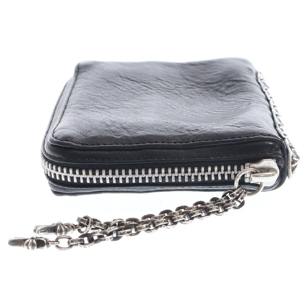 CHROME HEARTS(クロムハーツ) 3 SIDE ZIP 3サイドジップ サイドピラミッドスタッズレザーウォレット財布 ブラック/シルバー