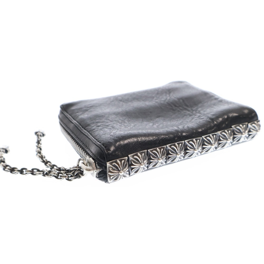 CHROME HEARTS(クロムハーツ) 3 SIDE ZIP 3サイドジップ サイドピラミッドスタッズレザーウォレット財布 ブラック/シルバー