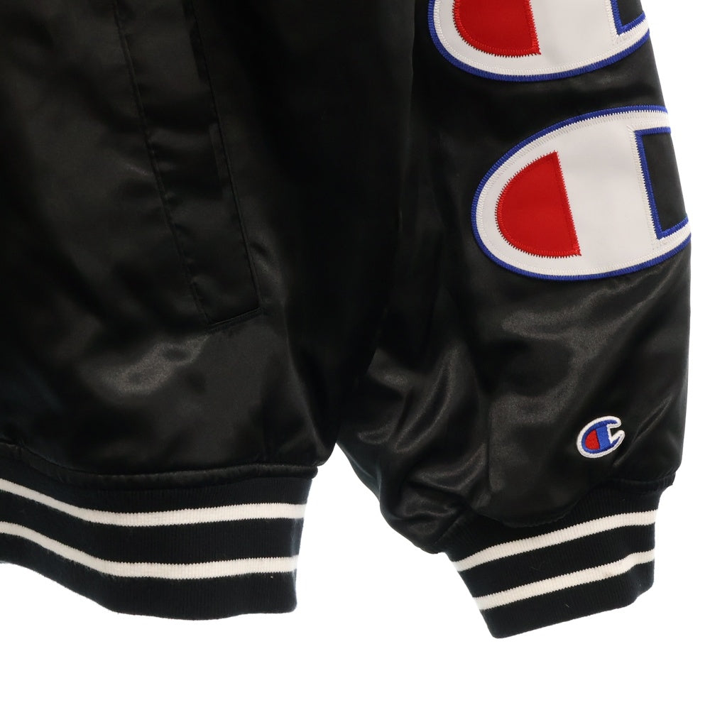 SUPREME(シュプリーム) 18AW×Champion Hooded Satin Varsity Jacket チャンピオン フーデッドサテンバーシティジャケット ブルゾン ブラック