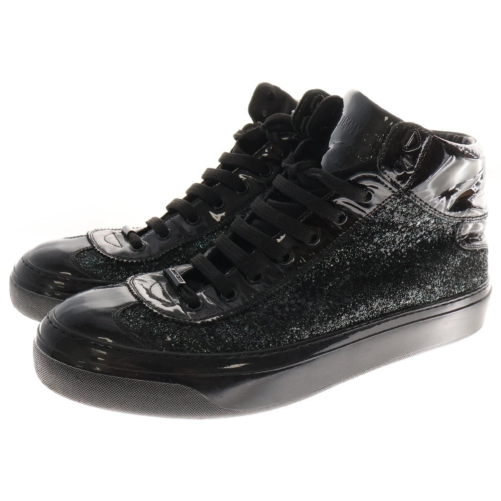JIMMY CHOO(ジミーチュウ) エナメル ラメデザイン ミッドカットスニーカー ブラック