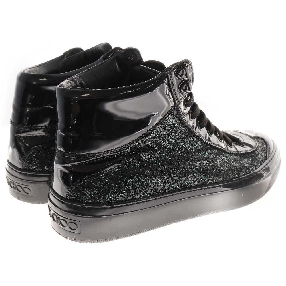 JIMMY CHOO(ジミーチュウ) エナメル ラメデザイン ミッドカットスニーカー ブラック