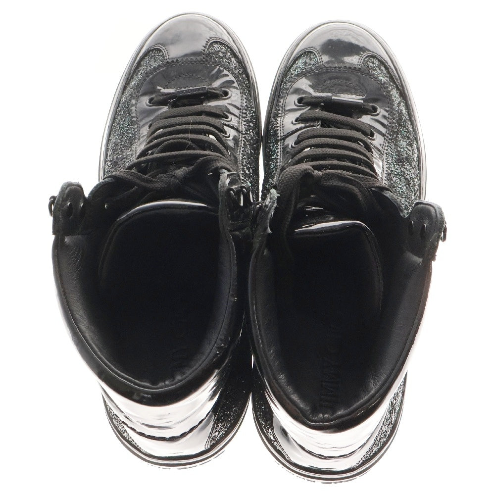 JIMMY CHOO(ジミーチュウ) エナメル ラメデザイン ミッドカットスニーカー ブラック
