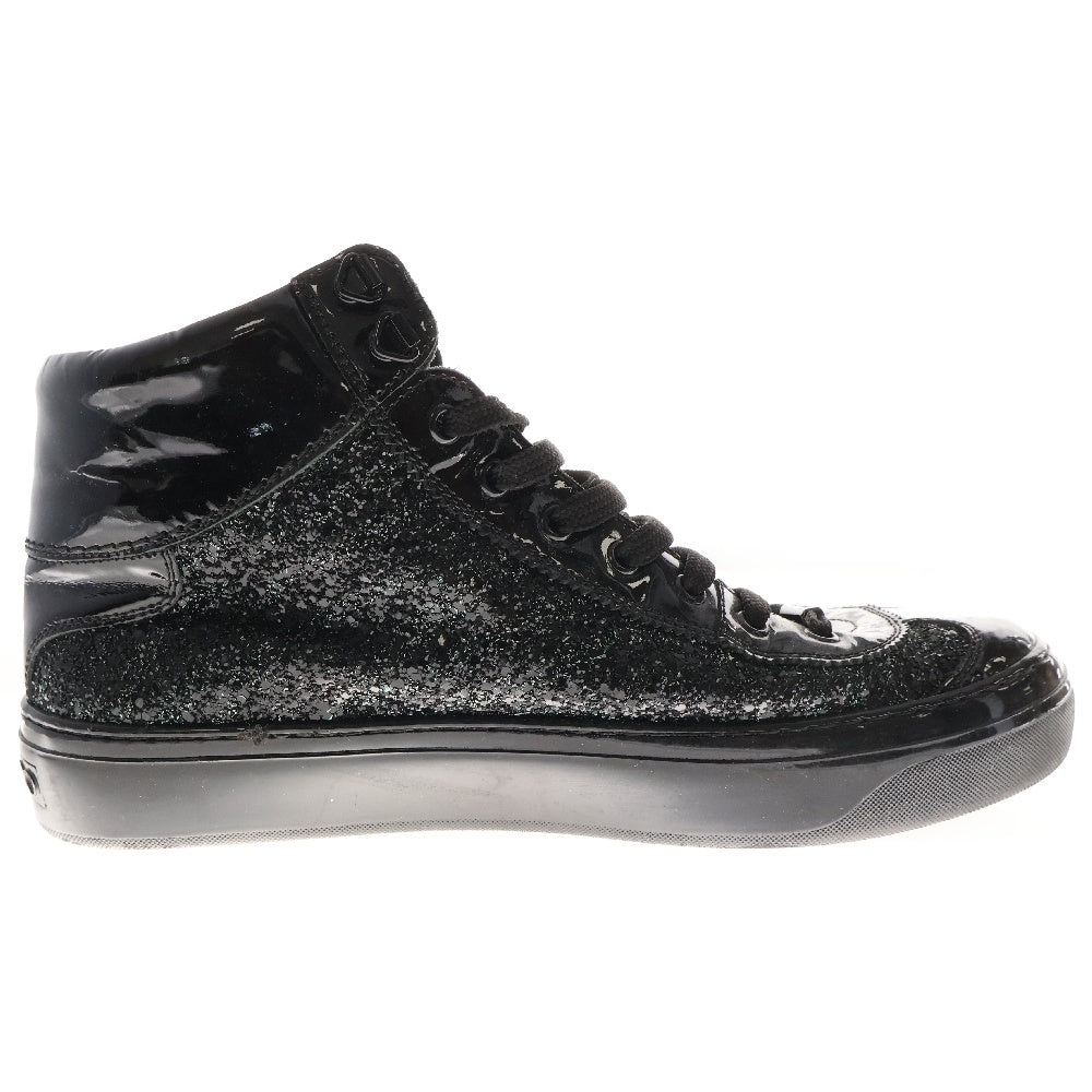 JIMMY CHOO(ジミーチュウ) エナメル ラメデザイン ミッドカットスニーカー ブラック