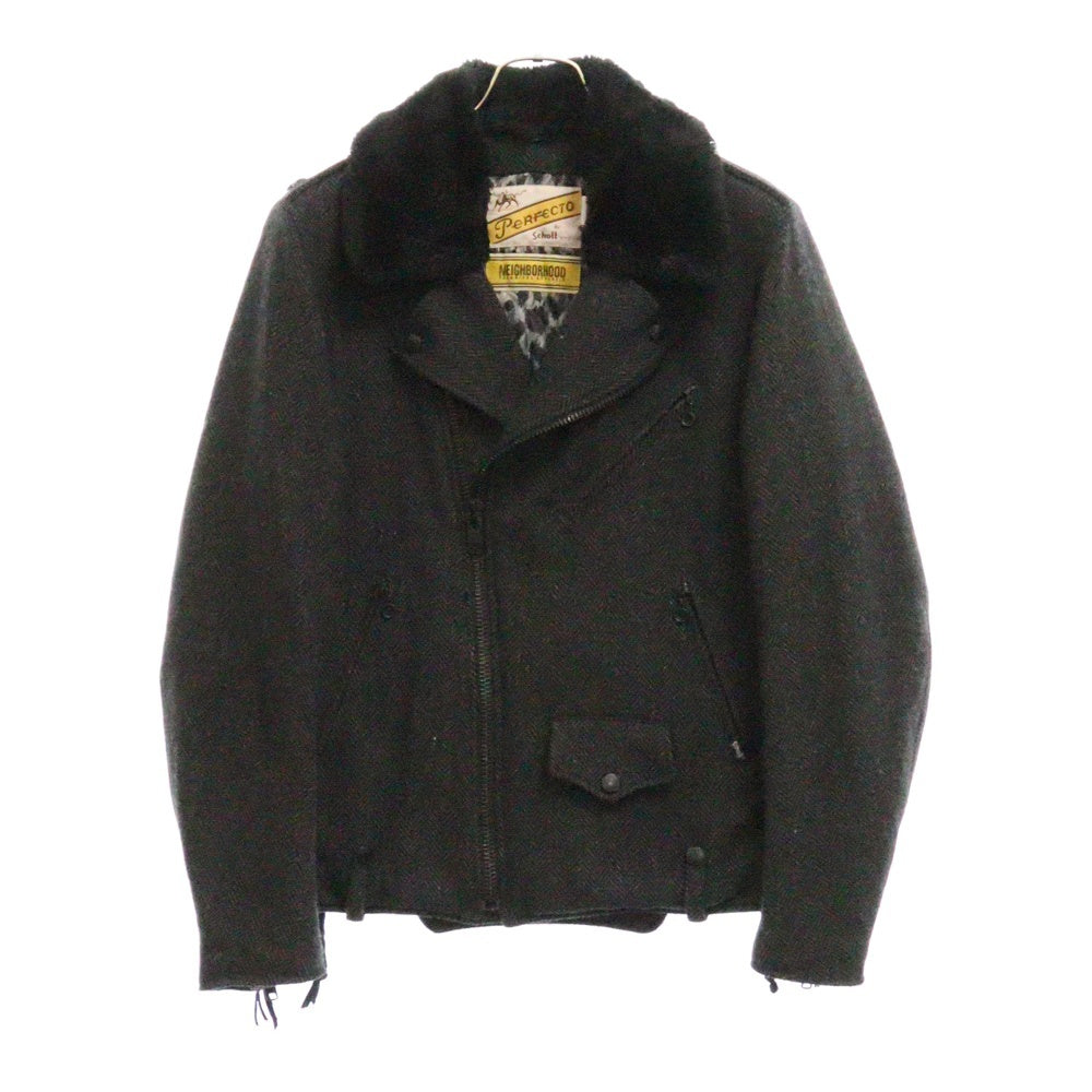 NEIGHBORHOOD(ネイバーフッド) ×SCHOTT ショット レオパードライナー ウール ダブルライダースジャケット グレー SHNH-JK04