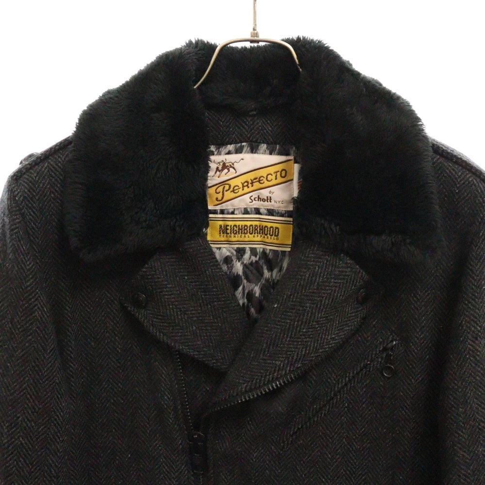 NEIGHBORHOOD(ネイバーフッド) ×SCHOTT ショット レオパードライナー ウール ダブルライダースジャケット グレー SHNH-JK04