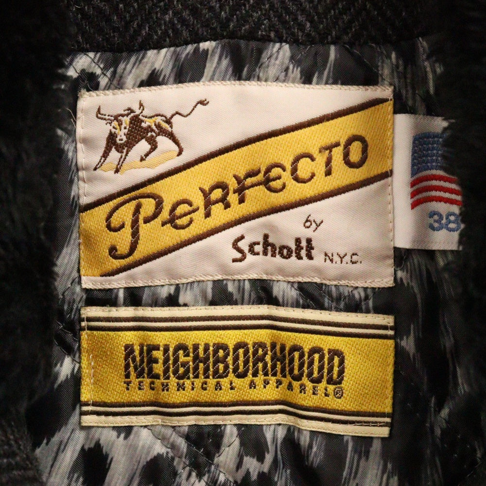 NEIGHBORHOOD(ネイバーフッド) ×SCHOTT ショット レオパードライナー ウール ダブルライダースジャケット グレー SHNH-JK04