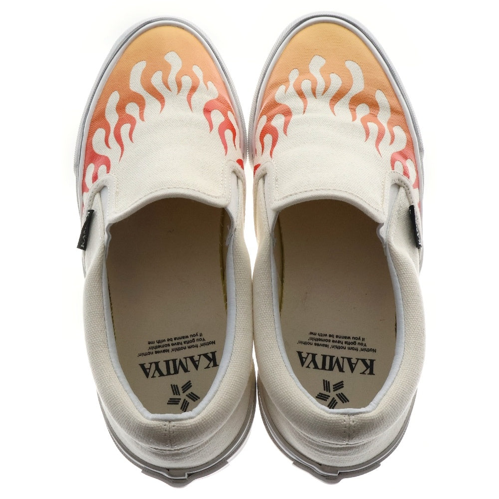 KAMIYA(カミヤ) Cornell Fire Pattern Vulcanized Slip on Sneaker コーネル ファイヤー プリント ローカットスニーカー ホワイト G14FW704