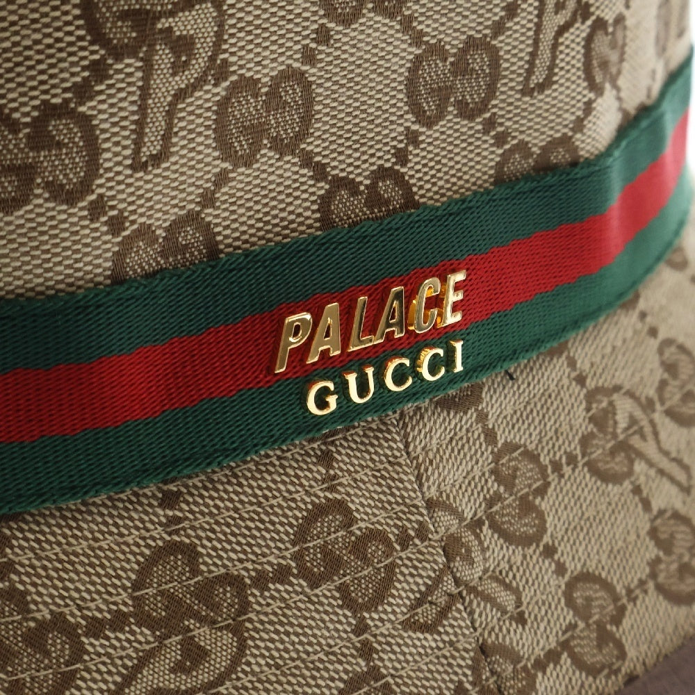 GUCCI(グッチ) ×PALACE パレス GGキャンバス 総柄 シェリーライン バケットハット 帽子 ブラウン 726133