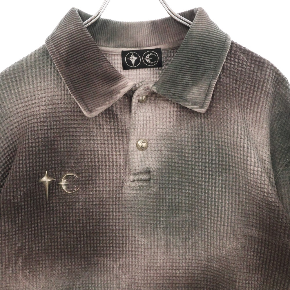 THUG CLUB(サグクラブ) 25SS AMBUSH TC PK ロゴプレート サーマル 長袖ポロシャツ グレー TC25TS0601