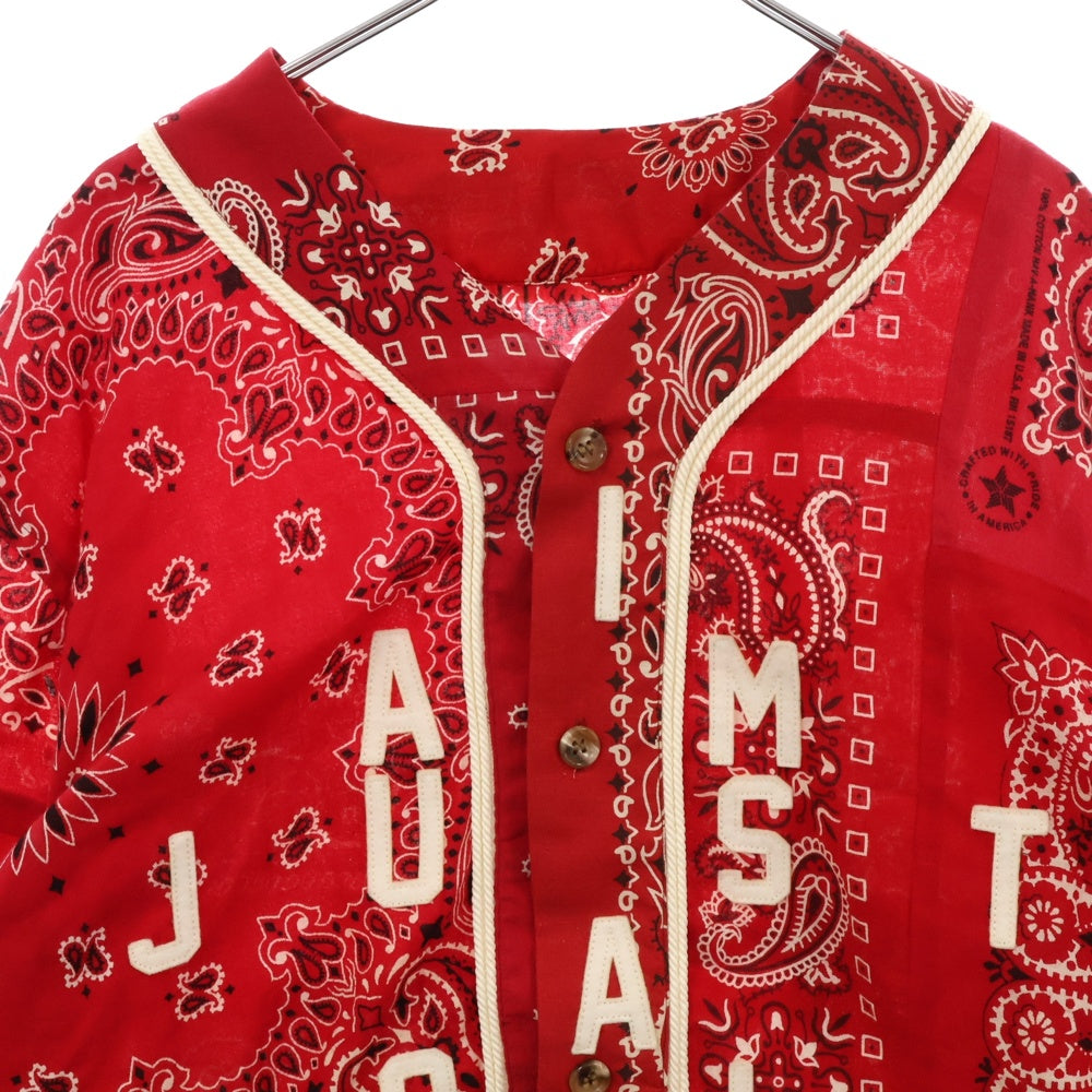 READY MADE(レディメイド) 21AW Red Bandana Baseball Shirt バンダナ柄 ベースボールシャツ 半袖 ペイズリー ワ レッド RE-CO-RE-00-00-136