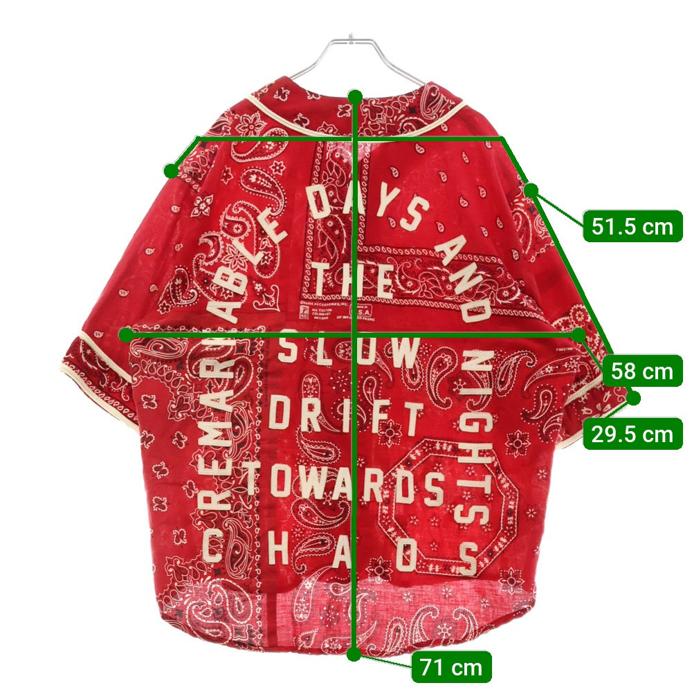 READY MADE(レディメイド) 21AW Red Bandana Baseball Shirt バンダナ柄 ベースボールシャツ 半袖 ペイズリー ワ レッド RE-CO-RE-00-00-136