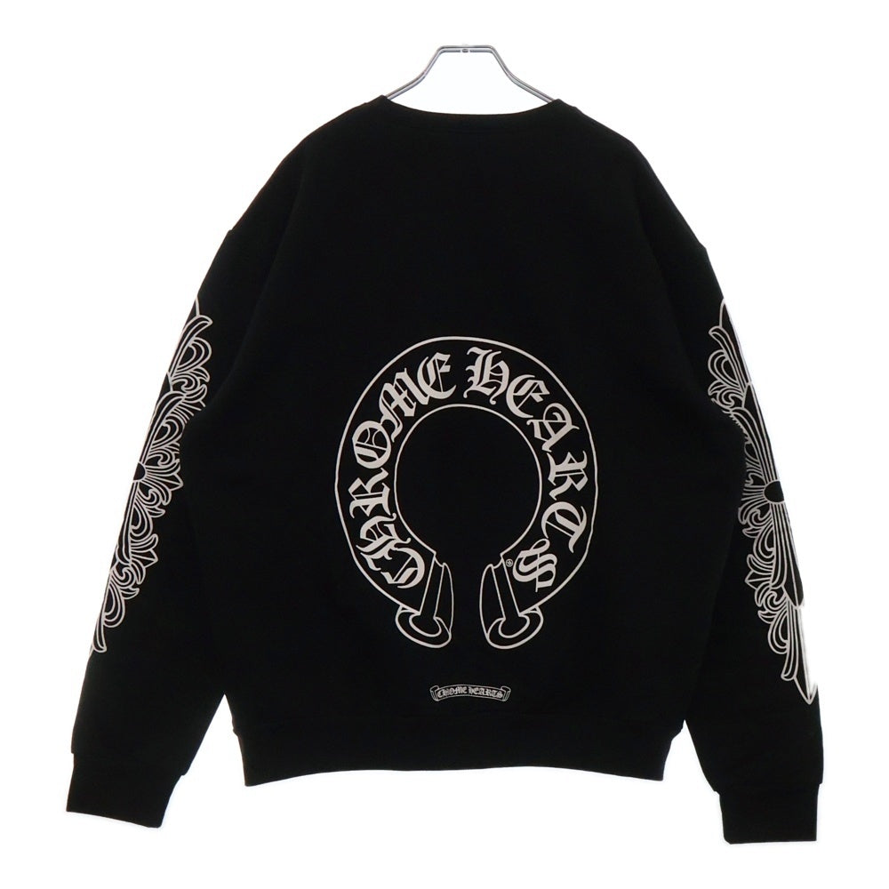 CHROME HEARTS(クロムハーツ) Horseshoe L/S Sweatshirt ホースシュープリント 袖フローラル スウェットトレーナー ブラック