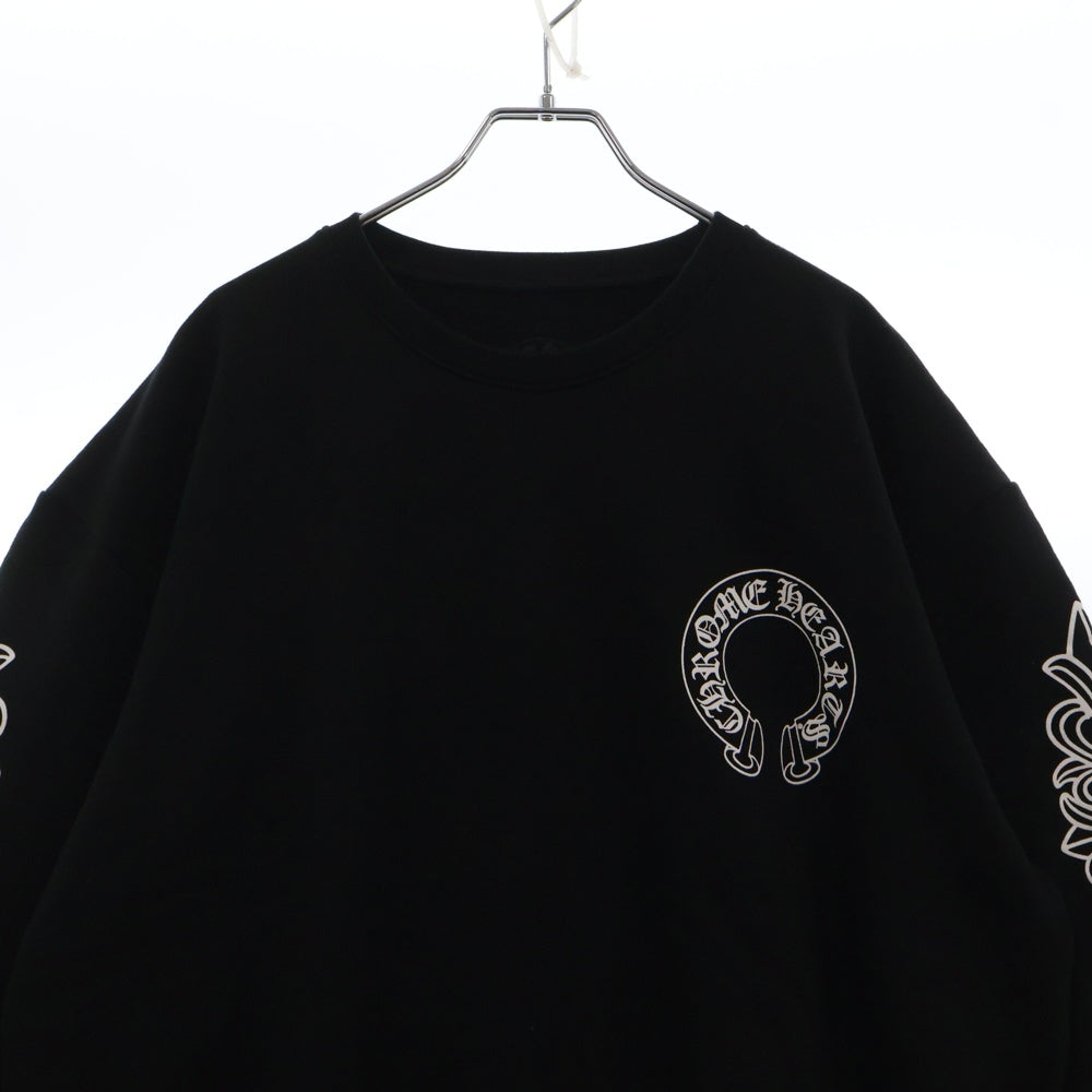 CHROME HEARTS(クロムハーツ) Horseshoe L/S Sweatshirt ホースシュープリント 袖フローラル スウェットトレーナー ブラック