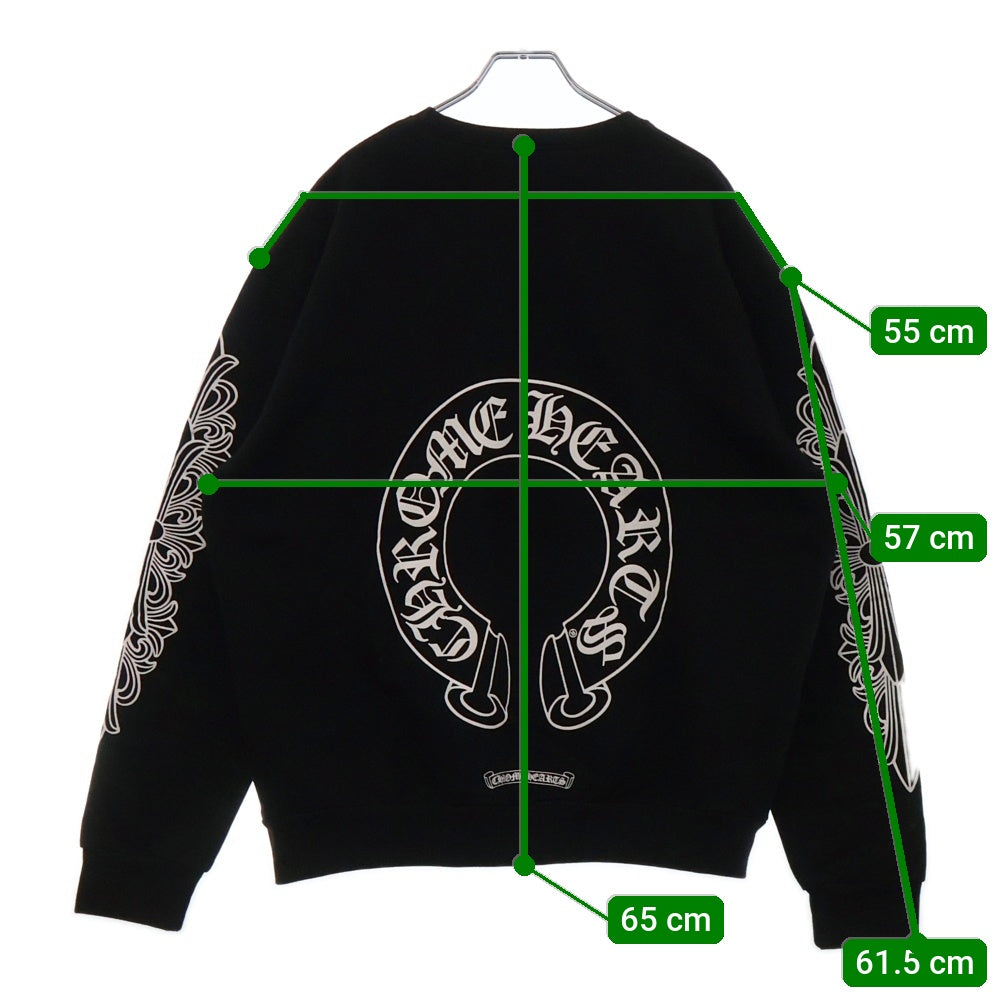 CHROME HEARTS(クロムハーツ) Horseshoe L/S Sweatshirt ホースシュープリント 袖フローラル スウェットトレーナー ブラック