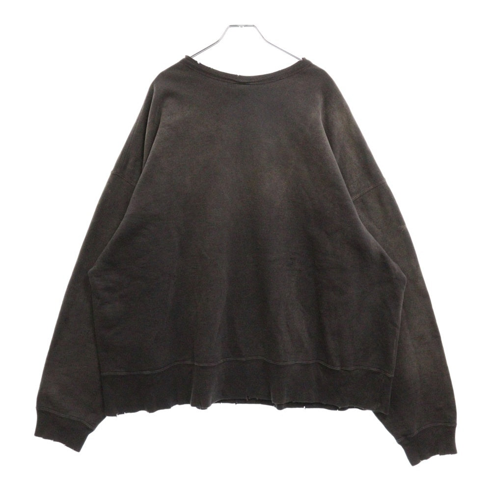 SAINT MICHAEL(セントマイケル) 24AW BONE SAINT CREW SWT ボーンプリント ダメージ加工 クルーネック スウェットトレーナー ブラック SM-YS1-0000-031