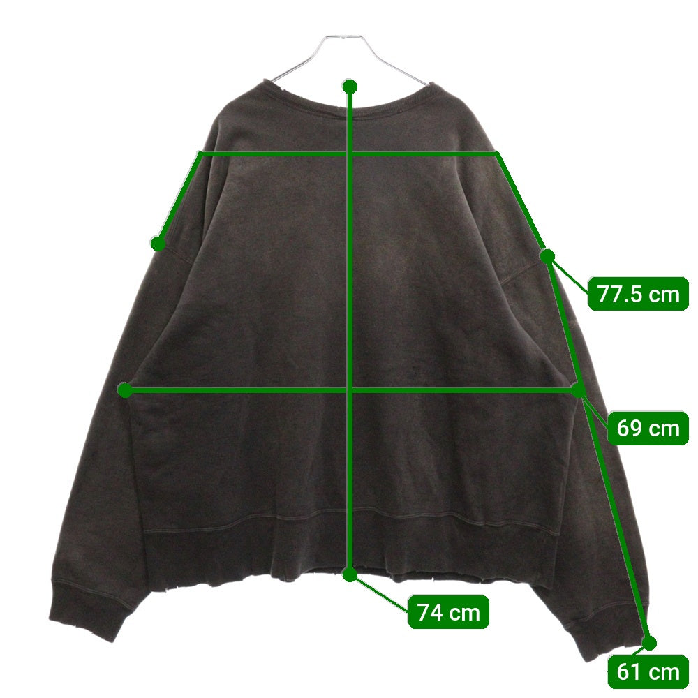 SAINT MICHAEL(セントマイケル) 24AW BONE SAINT CREW SWT ボーンプリント ダメージ加工 クルーネック スウェットトレーナー ブラック SM-YS1-0000-031
