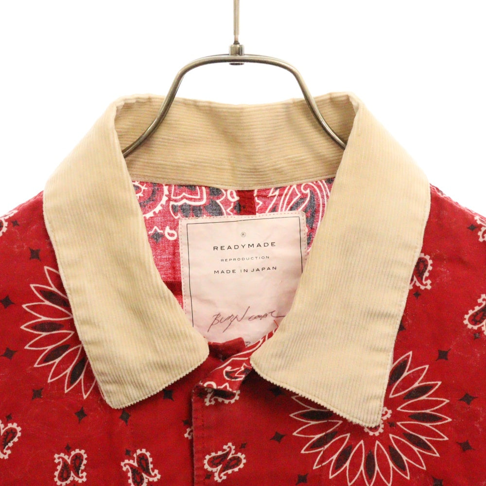 READY MADE(レディメイド) 21SS BANDANA BURN COAT コーデュロイカラー バンダナ 長袖シャツ ジャケット レッド RE-CO-RE-00-00-112