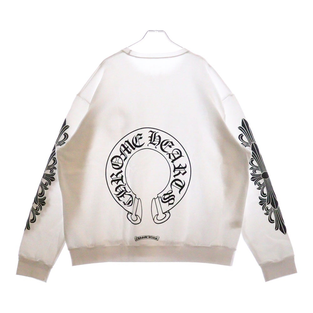 CHROME HEARTS(クロムハーツ) Horseshoe Crewneck Sweatshirt ホースシュープリント 袖フローラル クルーネックスウェットトレーナー ホワイト